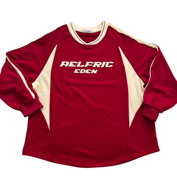 Aelfric Eden Crewneck Sweatshirt Mens M Raglan Red Colorblock Streetwear - Picture 1 of 10